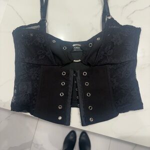 Elegant Black Lace-Up Crop Top